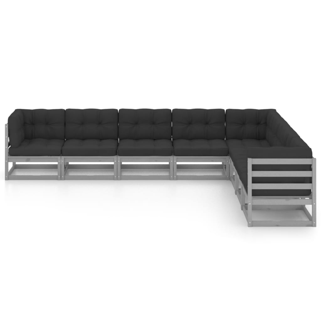 8-tlg. Garten-Lounge-Set mit Kissen Grau Kiefer Massivholz